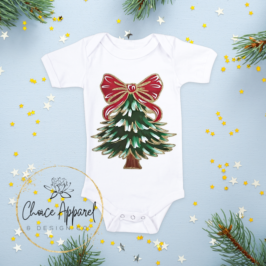 Red Bow Christmas Tree Onesie