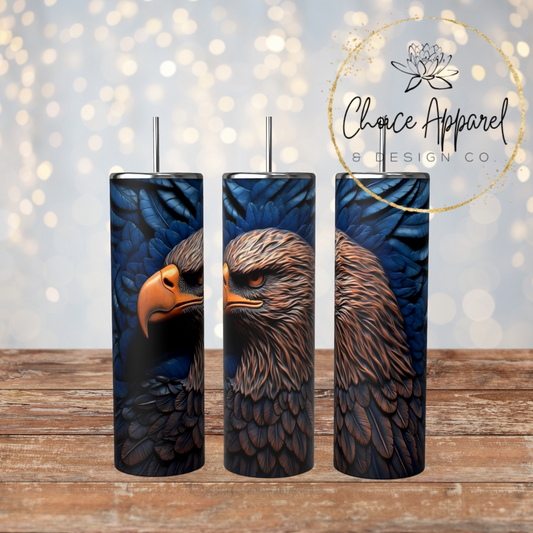 Blue Carved Bald Eagle Tumbler