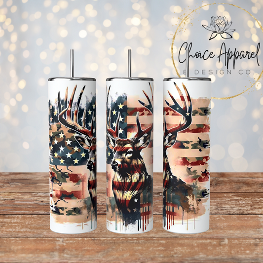 American Flag & Camo Buck Tumbler