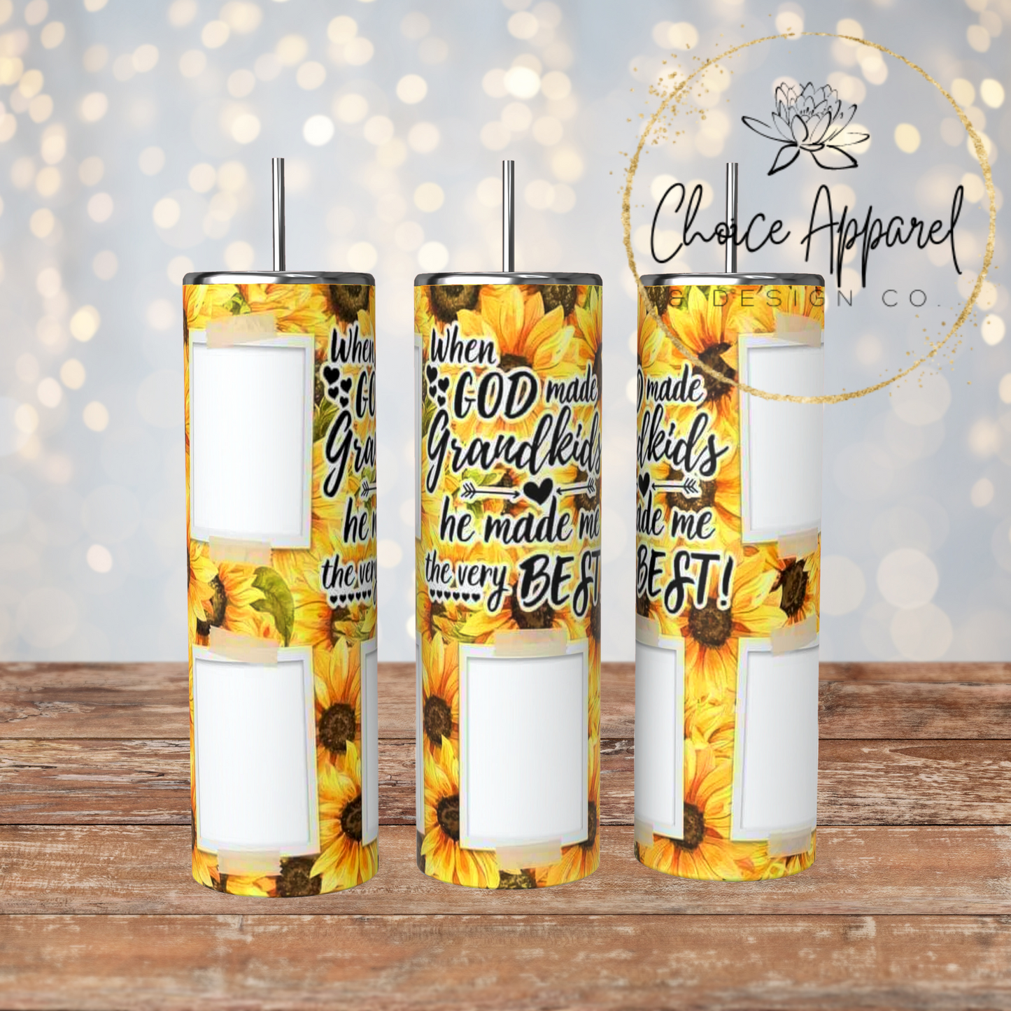 Grandkids Sunflower Photo Tumbler