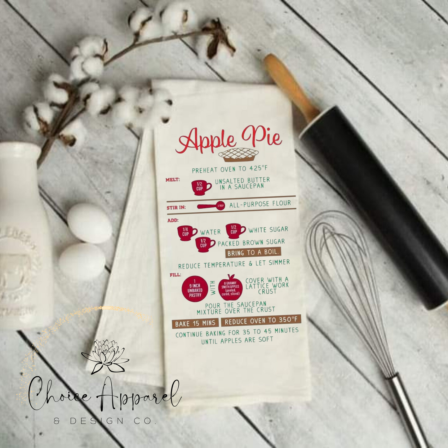 Apple Pie Red Apples Kitchen Towel