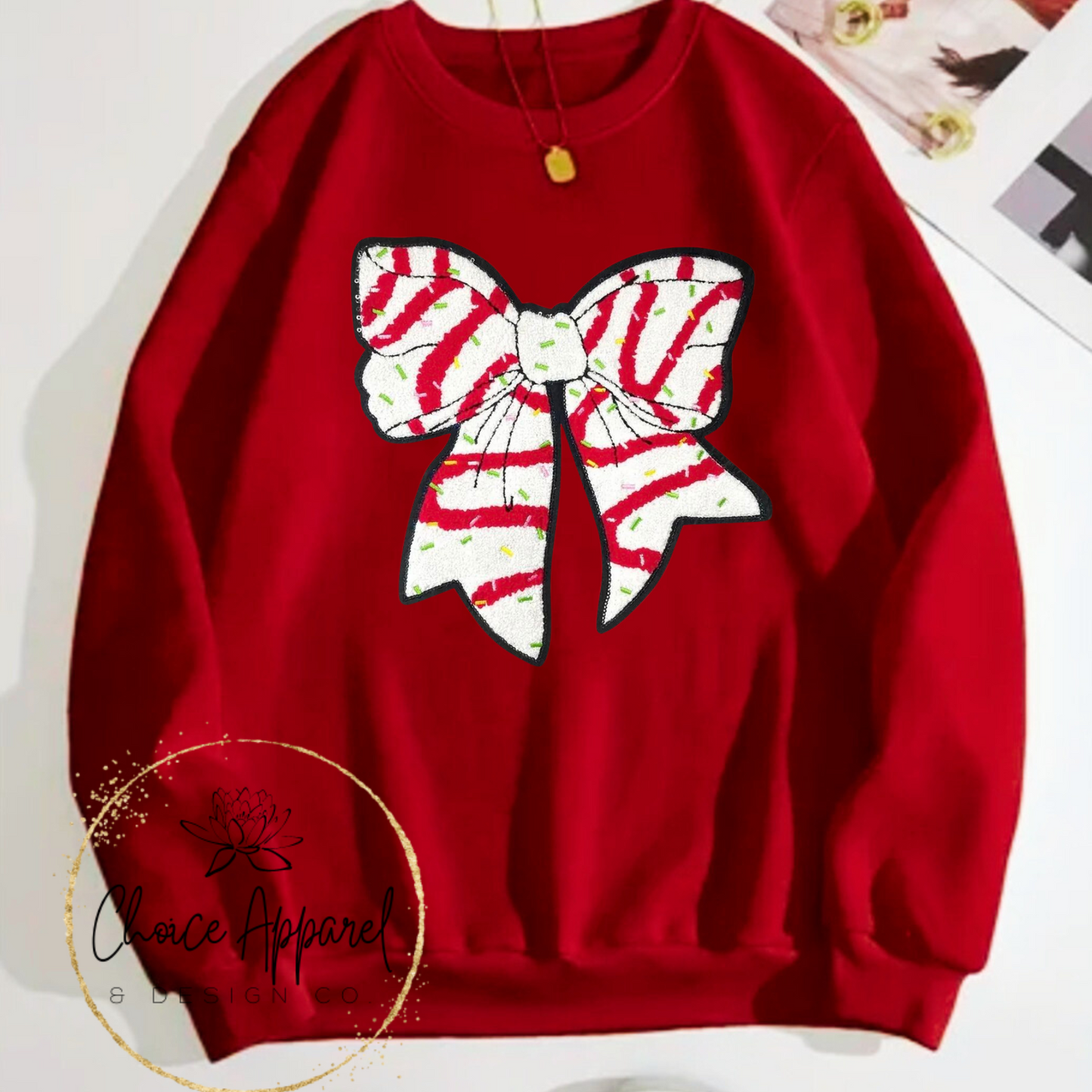 Christmas Cake Bow Chenille Patch Hoodie