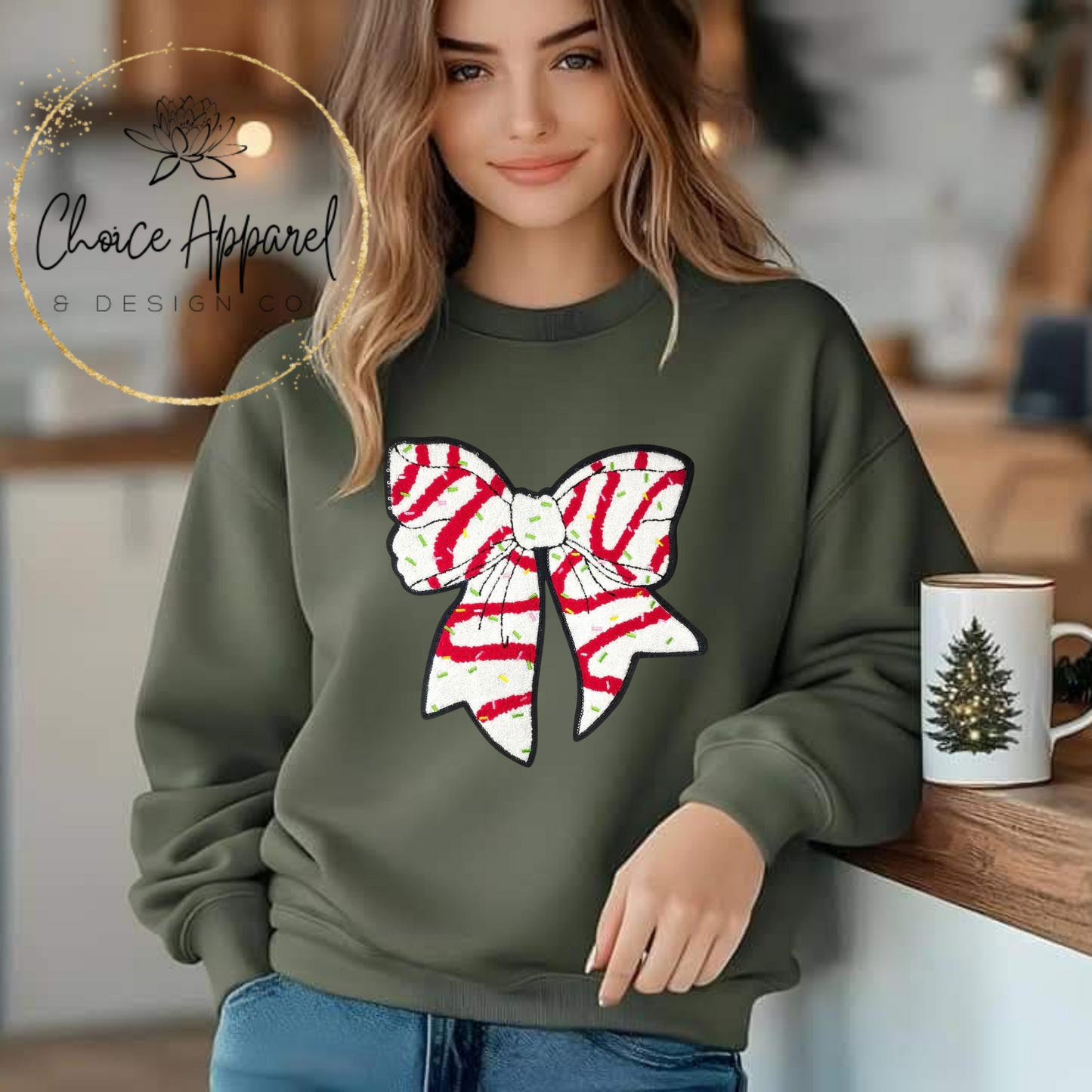 Christmas Cake Bow Chenille Patch Hoodie