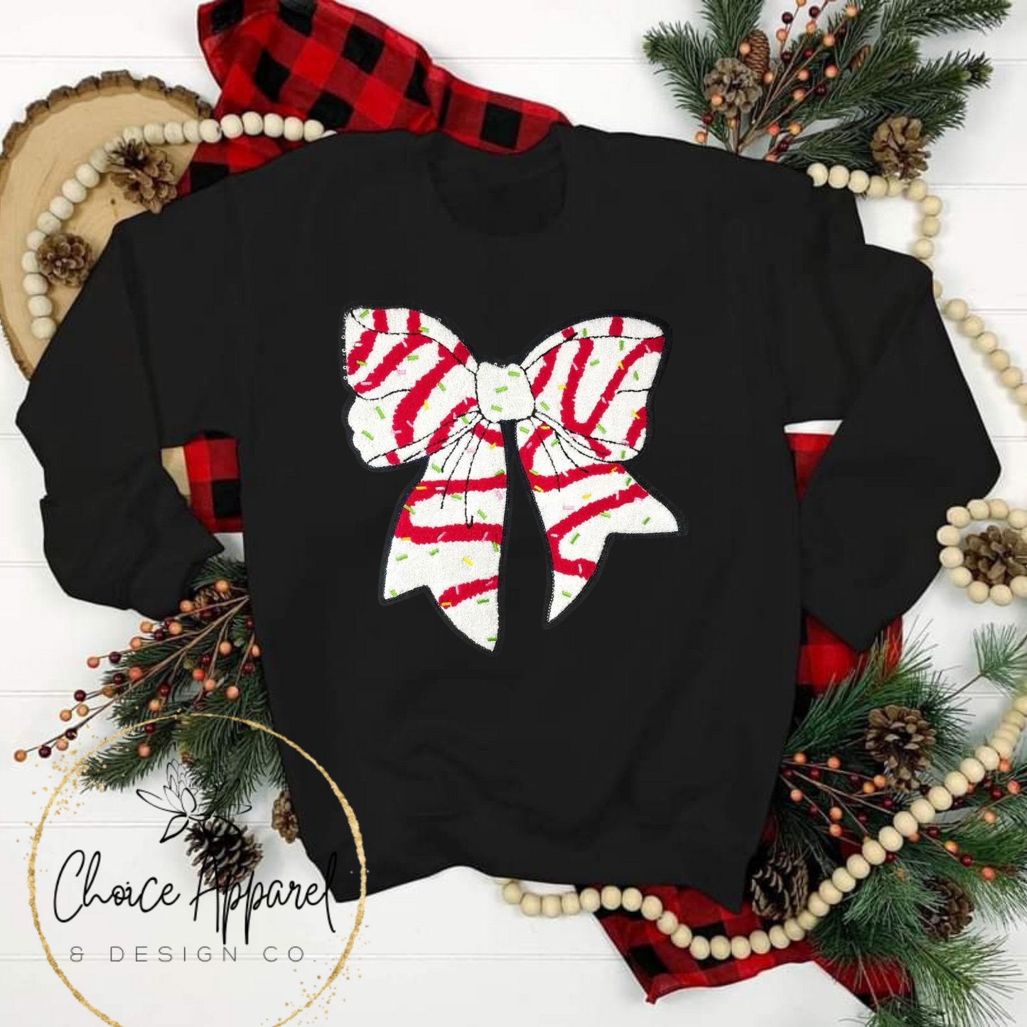 Christmas Cake Bow Chenille Patch Hoodie